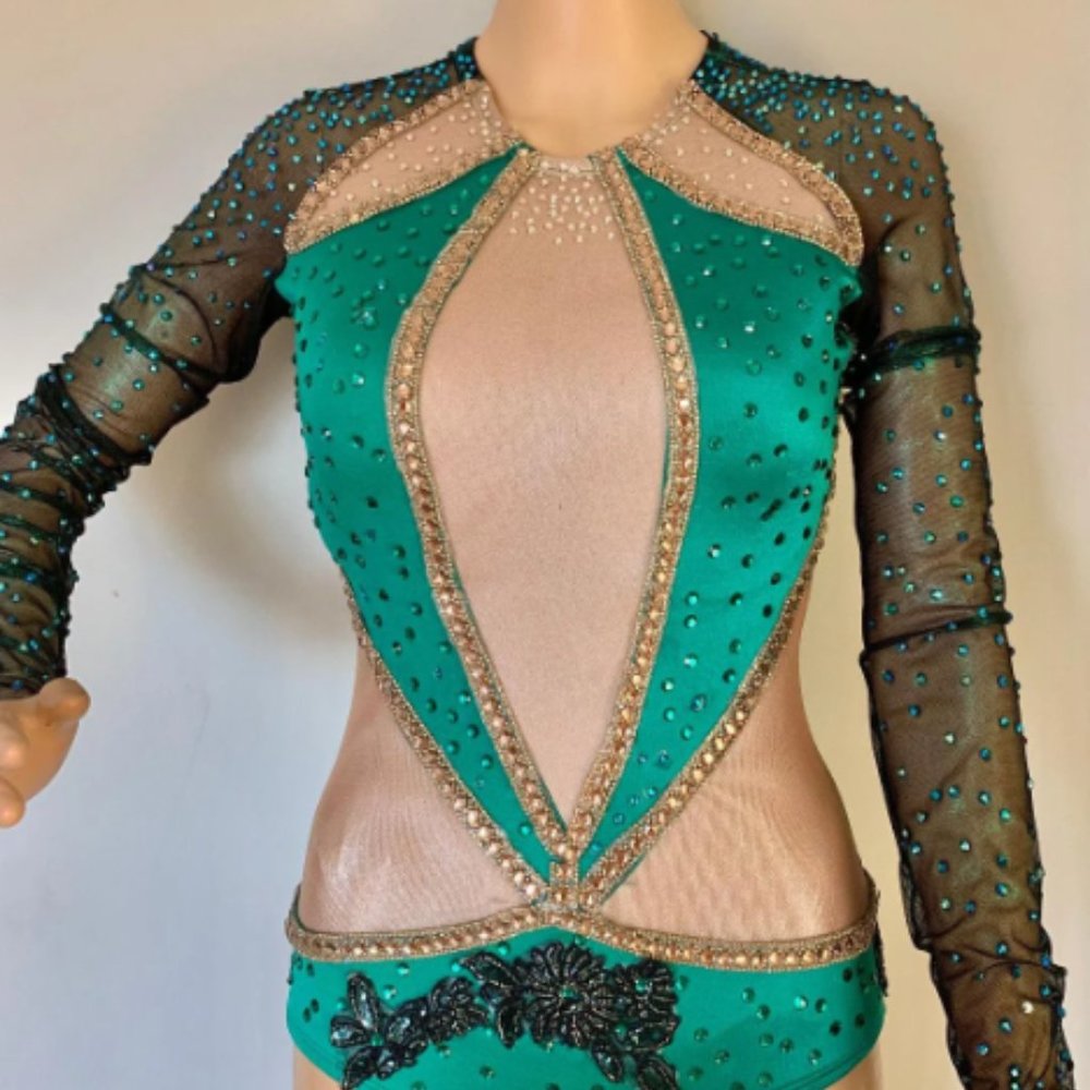 Green Black and Gold Custom Dance Costume
